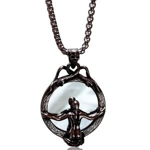 Gothic Punk Greek Medusa Snake Cobra Mirror Pendant Necklace
